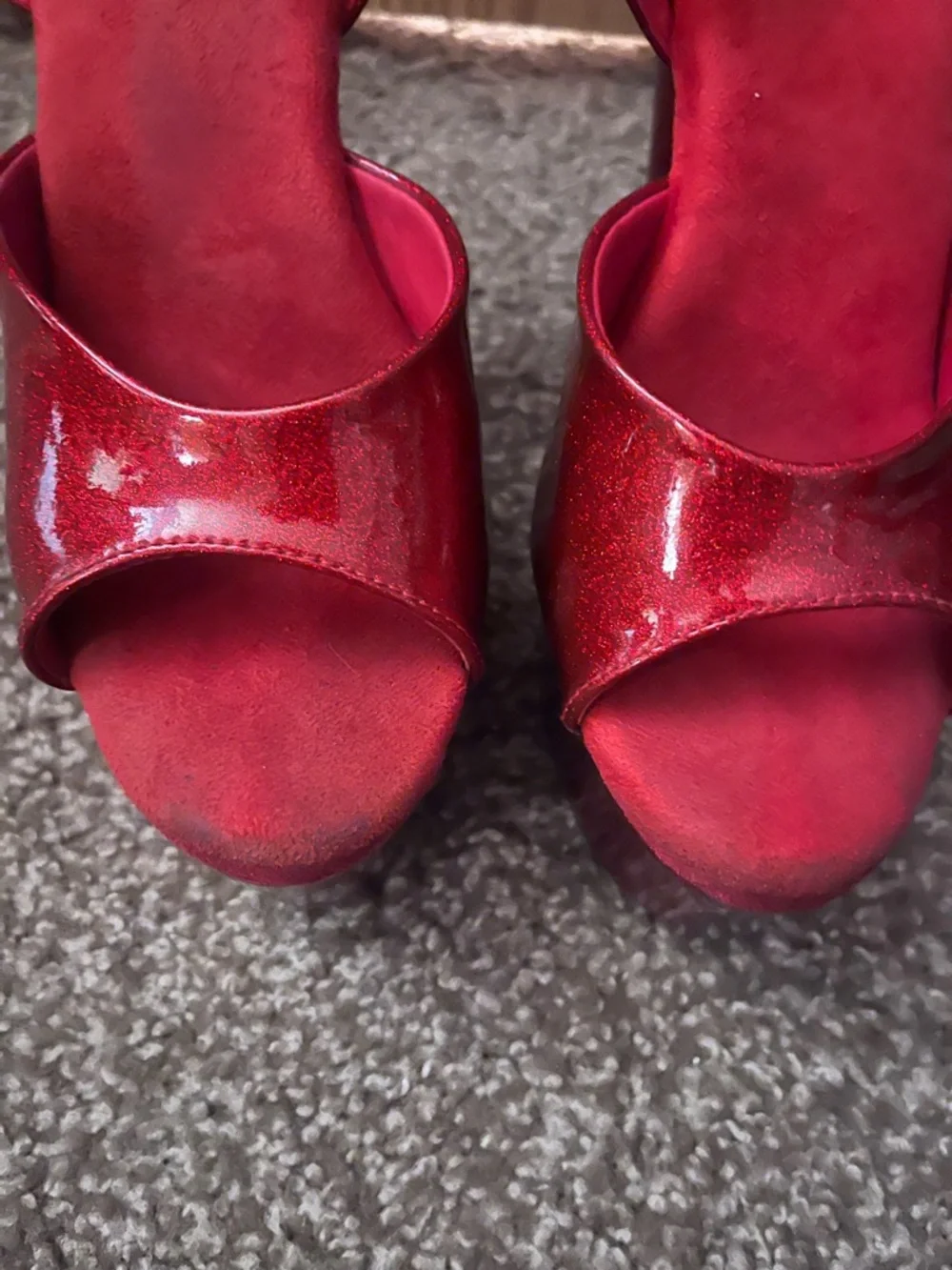 Adore-709GP Red Glitter 7in Sandals Pole Dance Stripper Heels Glitterati Sparkle - Picture 6 of 11